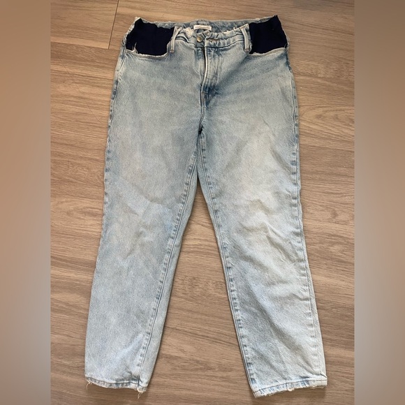 Good American high waisted light wash straight ankle jeans with elastic band - Picture 1 of 3